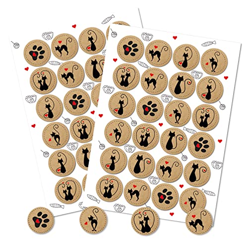 Logbuch-Verlag 48 runde Katzen Aufkleber in Kraftpapieroptik mit Herz braun schwarz rot - Tieraufkleber Katzensticker für Kinder von Logbuch-Verlag