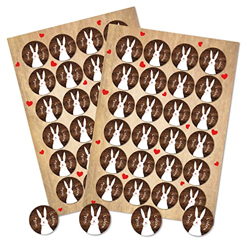 Logbuch-Verlag 48 runde Osteraufkleber FROHE OSTERN mit Osterhase braun weiß rot - Osterdeko Sticker selbstklebend von Logbuch-Verlag