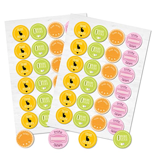 Logbuch-Verlag 48 runde Osteraufkleber Frohe Ostern Sticker Geschenkaufkleber Deko Verpackung Namensaufkleber GELB ORANGE ROSA HELLGRÜN von Logbuch-Verlag