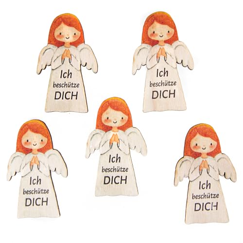 Logbuch-Verlag 5 kleine Engel aus Holz flach Schutzengel 5,5 cm Engel Glücksbringer mini Geschenk Glaube religiös von Logbuch-Verlag
