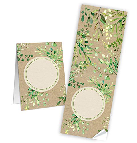 Logbuch-Verlag 50 Geschenkaufkleber natur braun grün Blätter 7,2 x 21 cm beschriftbare Sticker Etiketten f. Geschenke Geschenkverpackung Hochzeit Geburtstag von Logbuch-Verlag