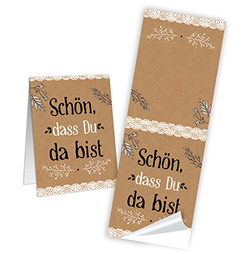 Logbuch-Verlag 50 Sticker Schön dass Du da bist Tischkarten basteln Hochzeit Geburtstag Feste schwarz weiß Kraftpapier von Logbuch-Verlag