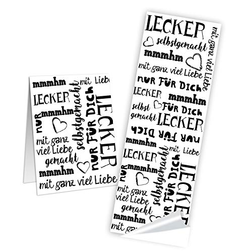 Logbuch-Verlag 50 Sticker mit Text Lecker - Selbstgemacht - für dich schwarz weiß 5 x 14,8 cm - Geschenkaufkleber für DIY Geschenke - Handmade Etiketten von Logbuch-Verlag