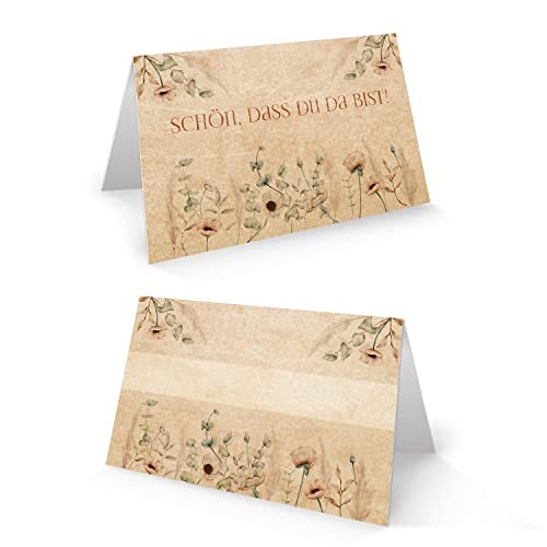 Logbuch-Verlag 50 Schön dass Du da bist Tischkarten Hochzeit Geburtstag boho natur beige floral Platzkarten Sitzordnung von Logbuch-Verlag