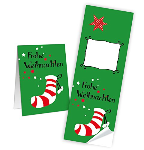 Logbuch-Verlag 50 Weihnachten Deko Aufkleber selbstklebende Sticker lang 5 x 14,8 cm grün rot Geschenkaufkleber Banderole für Tüten von Logbuch-Verlag