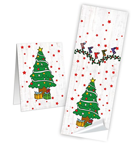 Logbuch-Verlag 50 Weihnachtsaufkleber Weihnachtsbaum weiß grün - längliche Aufkleber Weihnachten 5 x 14,8 cm von Logbuch-Verlag