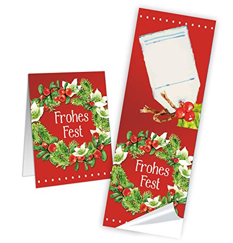 Logbuch-Verlag 50 Weihnachtsaufkleber rot grün FROHES FEST 5 x 14,8 cm beschriftbare Sticker lange Aufkleber Geschenkverpackung Weihnachten von Logbuch-Verlag