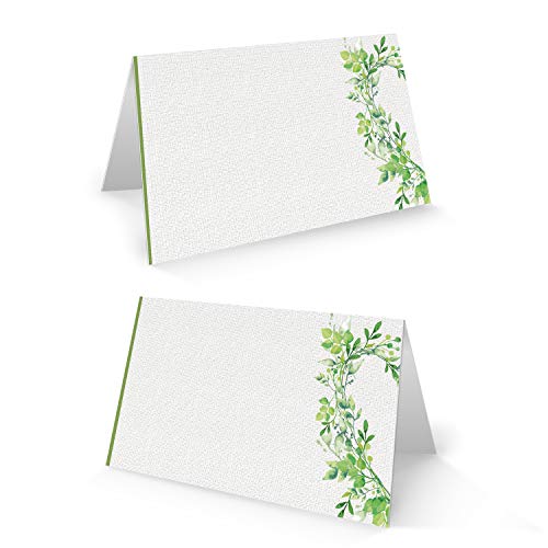Logbuch-Verlag 50 kleine Tischkarten grün grau weiß mit Herz & Blättern - Tischdeko Tischordnung Hochzeit Geburtstag - Buffet Schilder zum Beschriften von Logbuch-Verlag