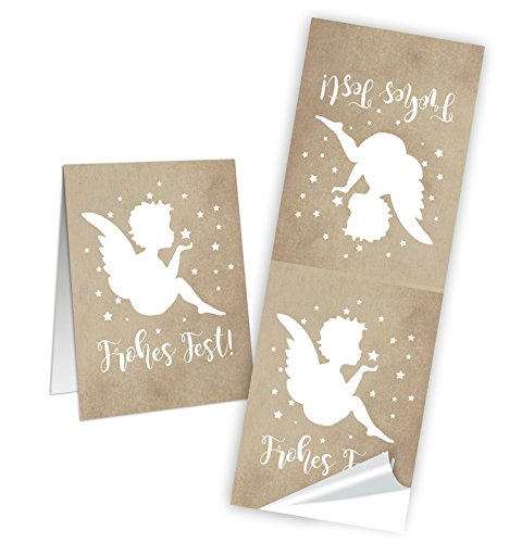 Logbuch-Verlag 50 lange Frohes Fest Weihnachten Engel Aufkleber zum Geschenke verpacken weiß beige 5 x 14,8 cm Logbuch-Verlag 50 lange Frohes Fest Weihnachten Engel Aufkleber zum Geschenke verpacken weiß beige 5 x 14,8 cm von Logbuch-Verlag