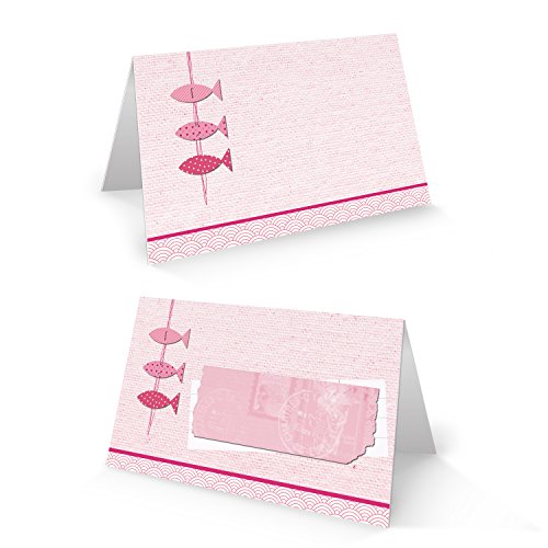 Logbuch-Verlag 50 rosa Tischkarten Fische-Motiv Namensschilder Tischdekoration pink für Mädchen Babyparty Taufe Kommunion von Logbuch-Verlag
