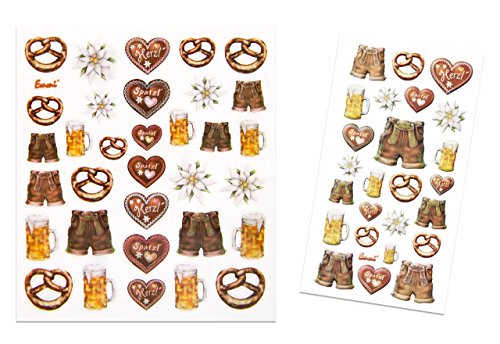 Logbuch-Verlag 57 Aufkleber bayerische Deko Sticker Bayern Party Oktoberfest Brezel Lederhose Bier Lebkuchenherz Etiketten selbstklebend Tourismus von Logbuch-Verlag