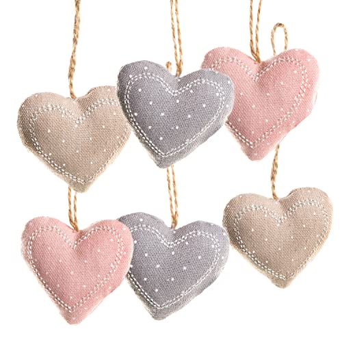 Deko Herzen zum Aufhängen, 6er Set: Herzanhänger Stoff, Stoffanhänger, Dekoherzen, Herz-Anhänger Hochzeit, Sommer, Taufe, Hochzeitssdeko Zweige, Hängedeko, Stoffherzen, Rosa, Beige, Grau, 5 x 6 cm Deko Herzen zum Aufhängen, 6er Set: Herzanhänger Stoff, Stoffanhänger, Dekoherzen, Herz-Anhänger Hochzeit, Sommer, Taufe, Hochzeitssdeko Zweige, Hängedeko, Stoffherzen, Rosa, Beige, Grau, 5 x 6 cm von Logbuch-Verlag