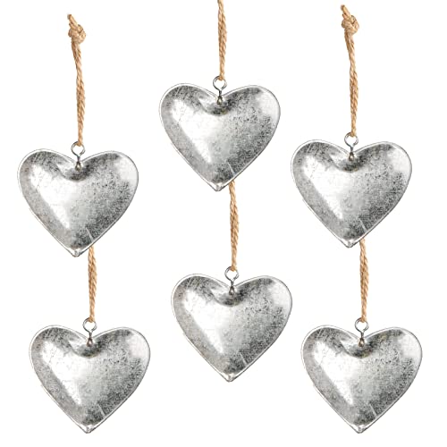 Logbuch-Verlag 6 kleine Herzen Silber mit Schnur zum Aufhängen Ostern Hochzeit Valentinstag Anhänger Deko 4 cm Geschenkanhänger von Logbuch-Verlag