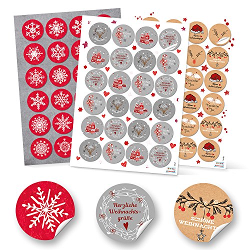 Logbuch-Verlag 6 x 24 Frohe Weihnachten Geschenke Aufkleber - Weihnachtssticker mit & ohne Text - grau weiß rot natur Weihnachtsaufkleber als Verzierung von Logbuch-Verlag