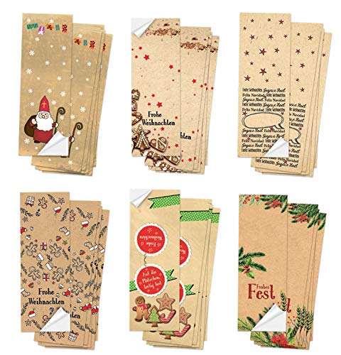 Logbuch-Verlag 60 neutrale Weihnachtsaufkleber beige braun - Weihnachten Aufkleber Set für Papiertüten und Weihnachtsverpackungen von Logbuch-Verlag