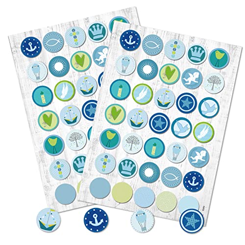 Logbuch-Verlag 70 Kommunion Sticker religiös blau maritim Taufe Kinder Fische Schiff Anker rund 3 cm von Logbuch-Verlag