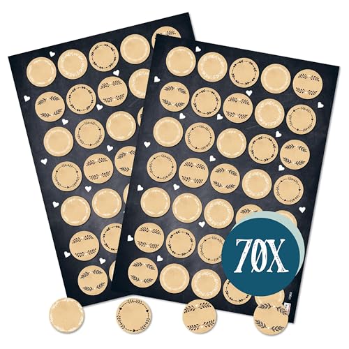 Runde Blanko-Aufkleber, 70er Set: Sticker in Kraftpapier-Optik für Verpackung & Geschenke, Klebeetiketten Hochzeit, Zum Beschriften & Selbst Gestalten, Geschenkaufkleber Rund, Natur, Klein, Ø 3,2 cm von Logbuch-Verlag