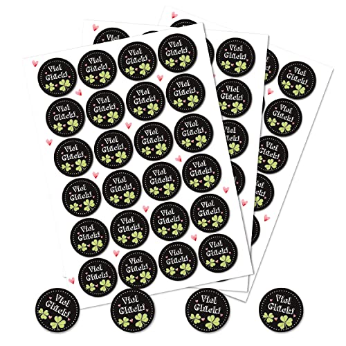 Logbuch-Verlag 72 Viel Glück Sticker selbstklebend Ø 4 cm Kleeblatt Glücksbringer 2025 Aufkleber Silvester Neujahr von Logbuch-Verlag