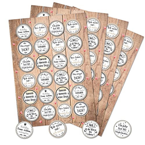 Logbuch-Verlag 96 Aufkleber Motivation Sprüche rund beige grau Motivationsaufkleber Mut Glück Wünsche zum Basteln & Dekorieren von Logbuch-Verlag