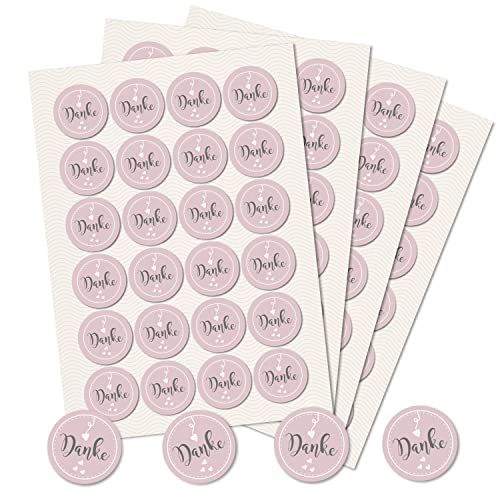 Logbuch-Verlag 96 Danke Aufkleber rosa grau mit Herzen - Dankeschön Geschenke Hochzeit verzieren Sticker rund Ø 4 cm von Logbuch-Verlag