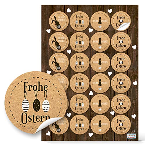 Logbuch-Verlag 96 Osteraufkleber mit Text Frohes Ostern Osterdeko Kraftpapier Sticker mit Osterhase Ostereier 4 cm rund von Logbuch-Verlag