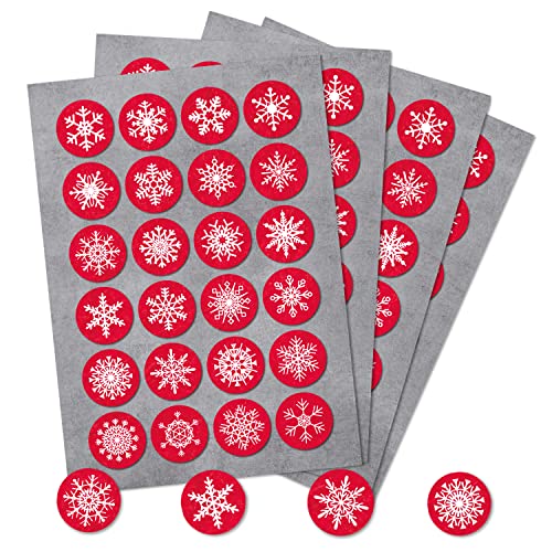 Logbuch-Verlag 96 ROT WEISS SCHNEEFLOCKEN Weihnachtsaufkleber Geschenkaufkleber Verpackung Weihnachten Deko Etikett Sticker rund 4 cm zum Zukleben Verpackung von Logbuch-Verlag