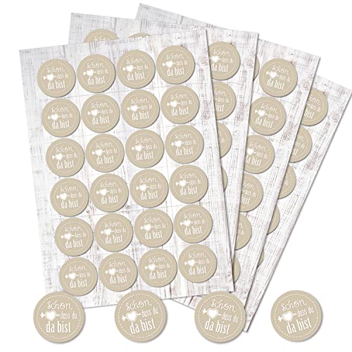 Logbuch-Verlag 96 SCHÖN DASS DU DA BIST runde Aufkleber weiß beige cremefarben Hochzeit Gäste 4 cm von Logbuch-Verlag