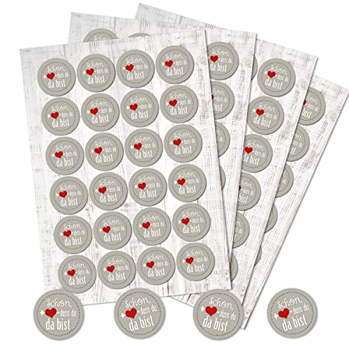 Logbuch-Verlag 96 Schön dass du da bist Aufkleber run 4 cm für Tischkarten grau weiß rot mit Herz rund 4 cm Logbuch-Verlag 96 Schön dass du da bist Aufkleber run 4 cm für Tischkarten grau weiß rot mit Herz rund 4 cm von Logbuch-Verlag