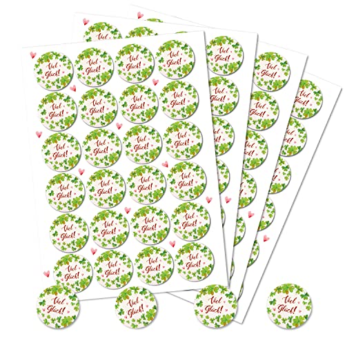 Logbuch-Verlag 96 Viel Glück Aufkleber grün weiß Ø 4 cm - runde Sticker Kleeblatt Herz Silvester Neujahr Geschenk Verzierung von Logbuch-Verlag