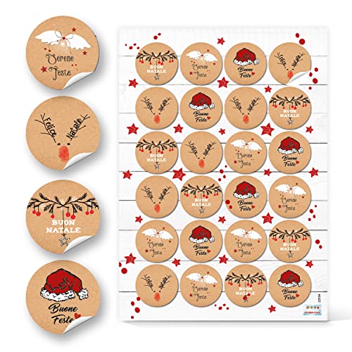 Logbuch-Verlag 96 Weihnachtssticker in Kraftpapier-Optik braun rot weiß - italienische Weihnachtsgrüße Buone Feste Ø 4 cm Logbuch-Verlag 96 Weihnachtssticker in Kraftpapier-Optik braun rot weiß - italienische Weihnachtsgrüße Buone Feste Ø 4 cm von Logbuch-Verlag