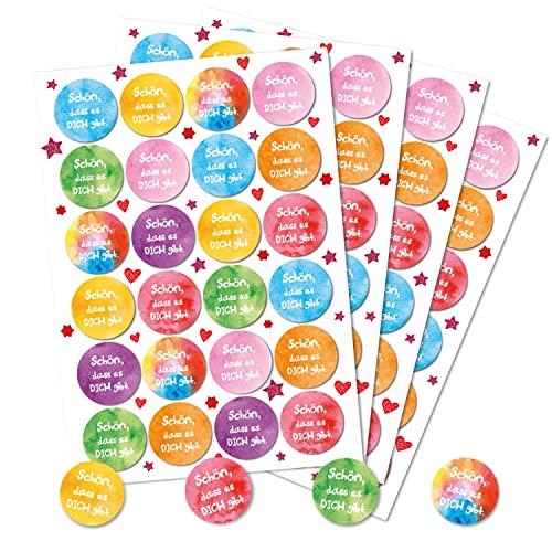 Logbuch-Verlag 96 bunte runde Aufkleber SCHÖN DASS ES DICH GIBT 4 cm Sticker Etiketten Verpackung Geburtstag Freunde Geschenke von Logbuch-Verlag