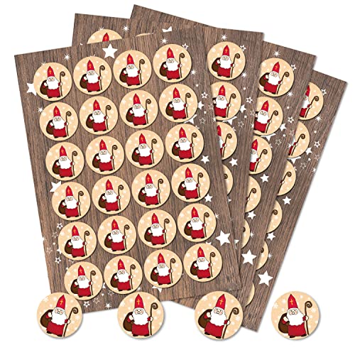 Logbuch-Verlag 96 kleine Nikolaus Aufkleber beige rot weiß - rund 4 cm - Nikolausaufkleber Weihnachtsmann Sticker als Verzierung für Nikolausgeschenke von Logbuch-Verlag