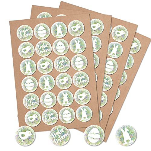 Logbuch-Verlag 96 runde Frohe Ostern Etiketten Sticker grün weiß 4 cm Etiketten Geschenkaufkleber Text von Logbuch-Verlag