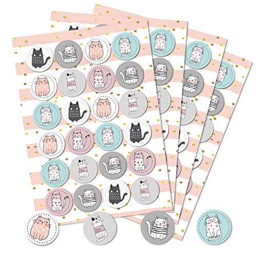 Logbuch-Verlag 96 runde Katzen Aufkleber rosa blau weiß - Tieraufkleber Katzensticker für Kinder von Logbuch-Verlag