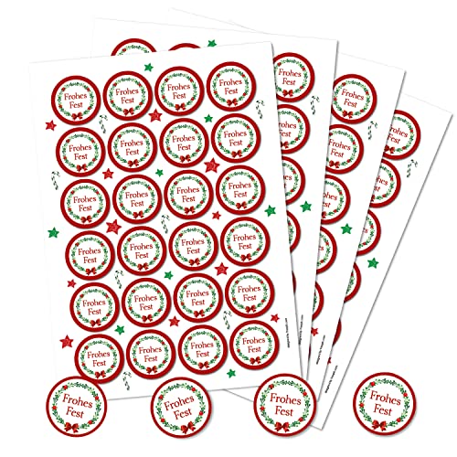 Logbuch-Verlag 96 weihnachtliche Aufkleber rund ROT GRÜN weiß FROHES FEST Geschenkaufkleber Weihnachtsaufkleber Verpackung selbstklebend von Logbuch-Verlag