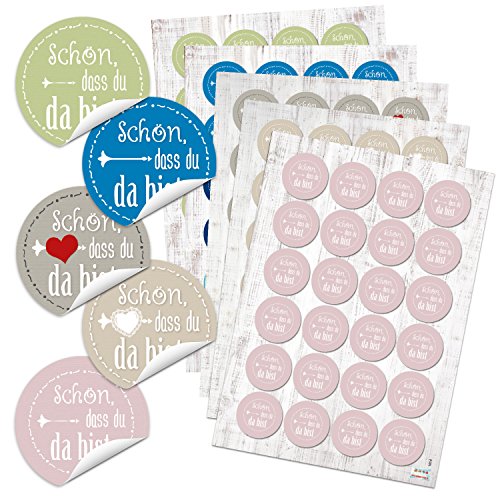 Logbuch-Verlag Aufkleber Set 120 Aufkleber Sticker Text - Schön dass du da bist - Geschenkaufkleber Gastgeschenke basteln verzieren von Logbuch-Verlag