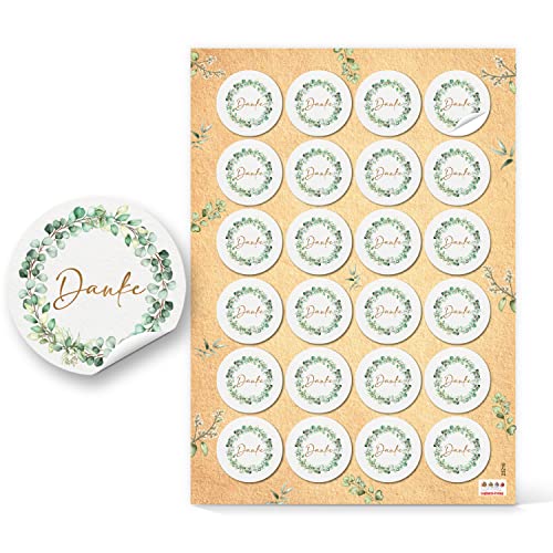 Aufkleber Danke mit Eukalyptus-Kranz, 24er Set: Für Taufe, Kommunion, Konfirmation & Firmung, Runde Sticker in Grün & Gold, Deko für Hochzeit & Geburtstag, Perfekt für Karten & Geschenke, Ø 4 cm Aufkleber Danke mit Eukalyptus-Kranz, 24er Set: Für Taufe, Kommunion, Konfirmation & Firmung, Runde Sticker in Grün & Gold, Deko für Hochzeit & Geburtstag, Perfekt für Karten & Geschenke, Ø 4 cm von Logbuch-Verlag