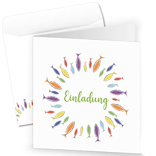 Logbuch-Verlag Einladungskarten Kommunion mit Umschlag weiß bunte Fische - Einladung Klappkarten für Taufe Konfirmation 10 Stück Logbuch-Verlag Einladungskarten Kommunion mit Umschlag weiß bunte Fische - Einladung Klappkarten für Taufe Konfirmation 10 Stück von Logbuch-Verlag