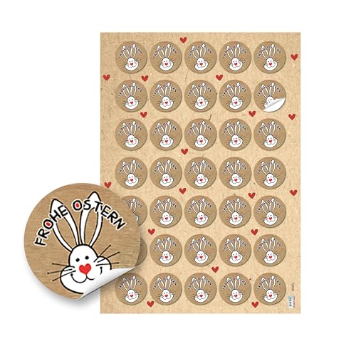 Aufkleber Set Ostern: 35 Runde Ostersticker, Hochwertiger Druck, Weiß/Natur mit Osterhasen, Frohe Ostern Schriftzug, Selbstklebend, Für Geschenke, Tüten & Karten, Made in Germany, ⌀ 3,2 cm von Logbuch-Verlag