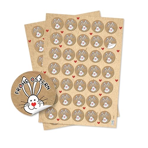 Aufkleber Set Ostern: 70 Runde Ostersticker, Hochwertiger Druck, Weiß/Natur mit Osterhasen, Frohe Ostern Schriftzug, Selbstklebend, Für Geschenke, Tüten & Karten, Made in Germany, ⌀ 3,2 cm von Logbuch-Verlag