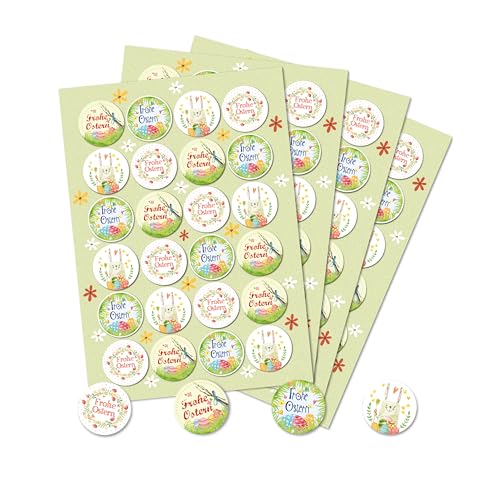 Aufkleber Set Ostern: 96 Runde Ostersticker, Hochwertiger Druck, Bunt mit Osterhasen & Frohe Ostern Schriftzug, Osteraufkleber für Geschenke, Tüten & Karten, Selbstklebend, Made in Germany, ⌀ 4 cm von Logbuch-Verlag