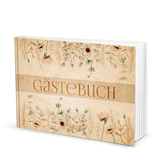Logbuch-Verlag Gästebuch boho vintage DIN A4 quer mit leeren Seiten - Hochzeitsgästebuch beige floral Hochzeit Taufe Fest von Logbuch-Verlag