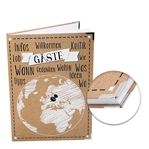Logbuch-Verlag Gästebuch leer BlankLogbuch-Verlag Gästebuch groß Weltkugel Globus vintage Kraftpapier Optik Pension Hotel Ferienwohnung MIT METALLSCHUTZECKEN von Logbuch-Verlag