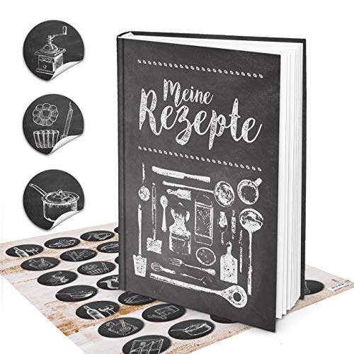 Logbuch-Verlag Großes eigenes Rezeptbuch zum Selberschreiben schwarz weiß XXL A4 leere weiße Seiten Geschenk Küche Geburtstag von Logbuch-Verlag