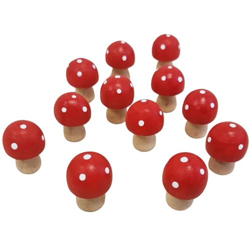 Logbuch-Verlag Holz Fliegenpilze 3 cm – 12er Set kleine Pilzfiguren aus Holz – rote Herbstdeko Pilze mit weißen Punkten – zum Basteln, Streuen & Dekorieren von Logbuch-Verlag