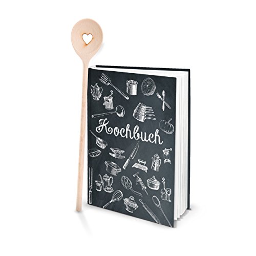 Logbuch-Verlag Kleines Rezeptbuch Eigenes Kochbuch DIN A5 zum Aufschreiben von Rezepten Geschenk Weihnachten MIT KOCHLÖFFEL schwarz weiß von Logbuch-Verlag