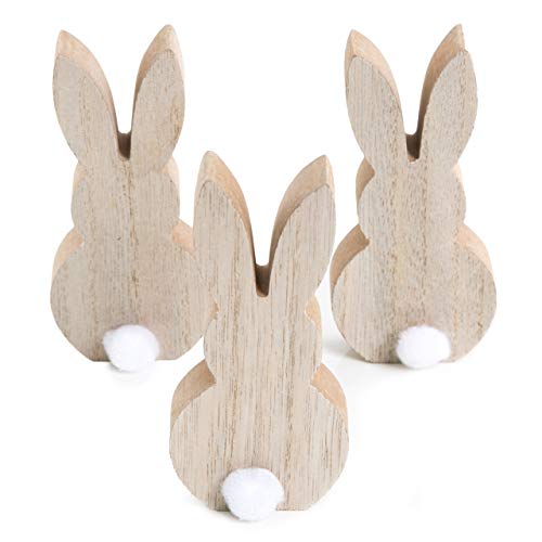 Logbuch-Verlag Osterhase Deko-Figuren, 3er Set: Kleine Osterhasen-Figuren, Moderne Osterdeko aus Holz, Natürliche Deko-Hasen für Tisch, Kommode & Fensterbank, Indoor, 12 cm von Logbuch-Verlag