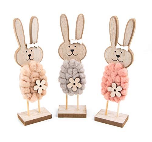 Logbuch-Verlag Osterhase Deko-Figuren, 3er Set: Osterhasen-Figuren groß, Moderne Osterdeko aus Holz, Natürliche Deko-Hasen für Tisch, Holzhase für Kommode & Fensterbank, Osterschmuck Indoor, 22 cm von Logbuch-Verlag