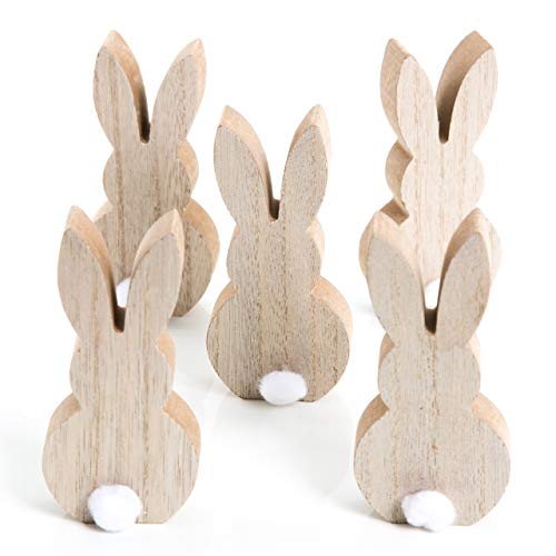 Logbuch-Verlag Osterhase Deko-Figuren, 5er Set: Kleine Osterhasen-Figuren, Moderne Osterdeko aus Holz, Natürliche Deko-Hasen für Tisch, Kommode & Fensterbank, Osterschmuck Indoor, 12 cm von Logbuch-Verlag