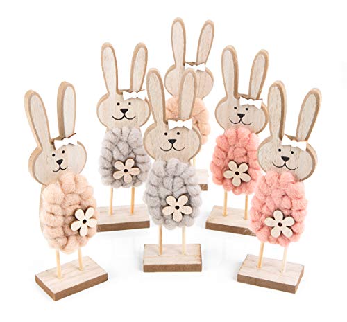 Logbuch-Verlag Osterhase Deko-Figuren, 6er Set: Osterhasen-Figuren groß, Moderne Osterdeko aus Holz, Natürliche Deko-Hasen für Tisch, Holzhase für Kommode & Fensterbank, Osterschmuck Indoor, 22 cm von Logbuch-Verlag